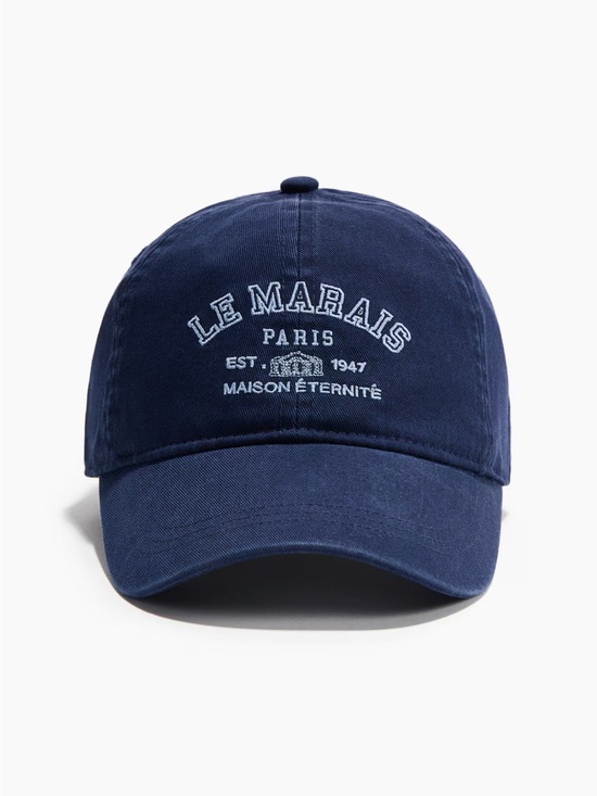 H&M Embroidered Motif Twill Baseball Cap Navy Blue NWT